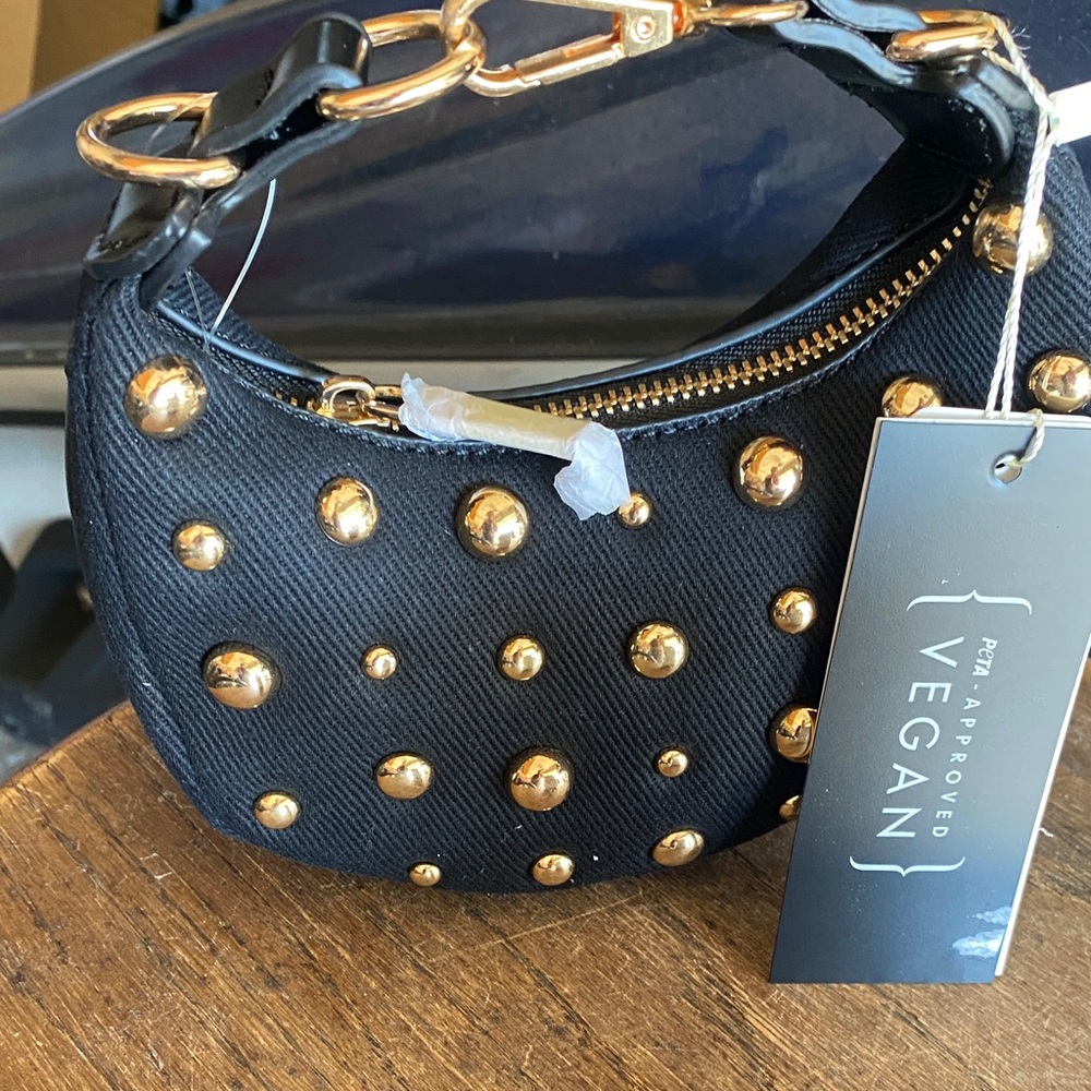 Vegan Black Mini Bag with Gold Accents